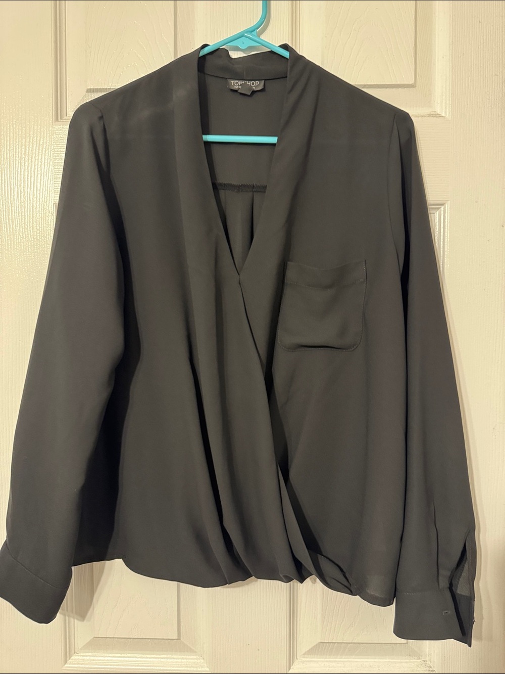 Topshop Black Draped Wrap-Front Blouse